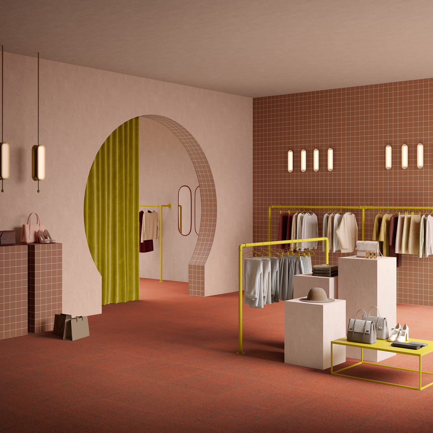 Ковровая плитка Associated Weavers Mantra Tile цвет 89 Rust 500×500×5,2 фото в интерьере